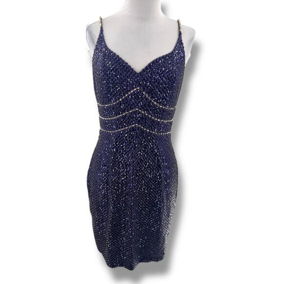 Vintage niteline Della Roufogali sequin beaded dress purple gold - Picture 1 of 6